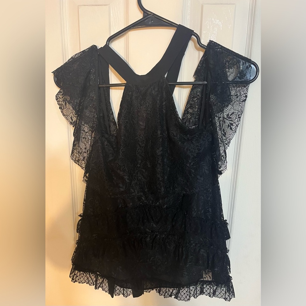 Zara Black Lace Ruffled Halter Neck Cold
Shoulder Top Size S - Picture 6 of 16